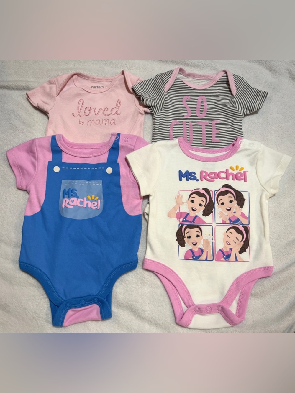 4pc 0-3 Month Baby Girl Onesie Bundle | Carter’s + Ms. Rachel